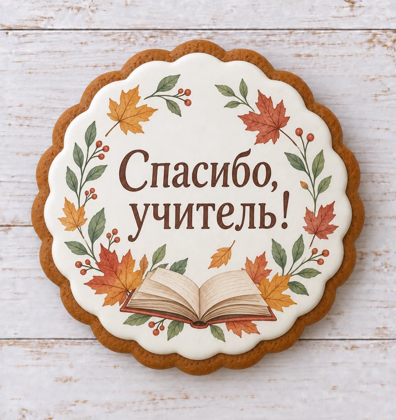 Надпись «Спасибо, учитель» со школьными деталями для подарка педагогу от класса.
