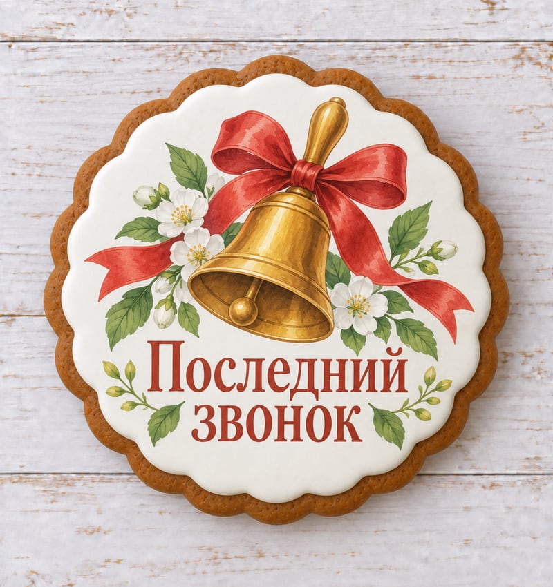 Школьный колокольчик с праздничной лентой для подарков к последнему звонку.