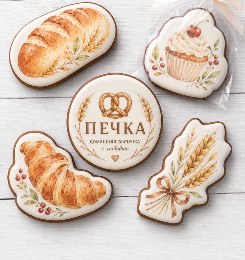 Пряники с логотипом домашней пекарни с печатным изображением